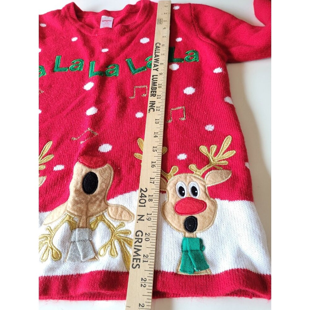 Holiday Time Sweater Womans Sz S Vtg Red Reindeer Falalalala Christmas - Picture 4 of 11